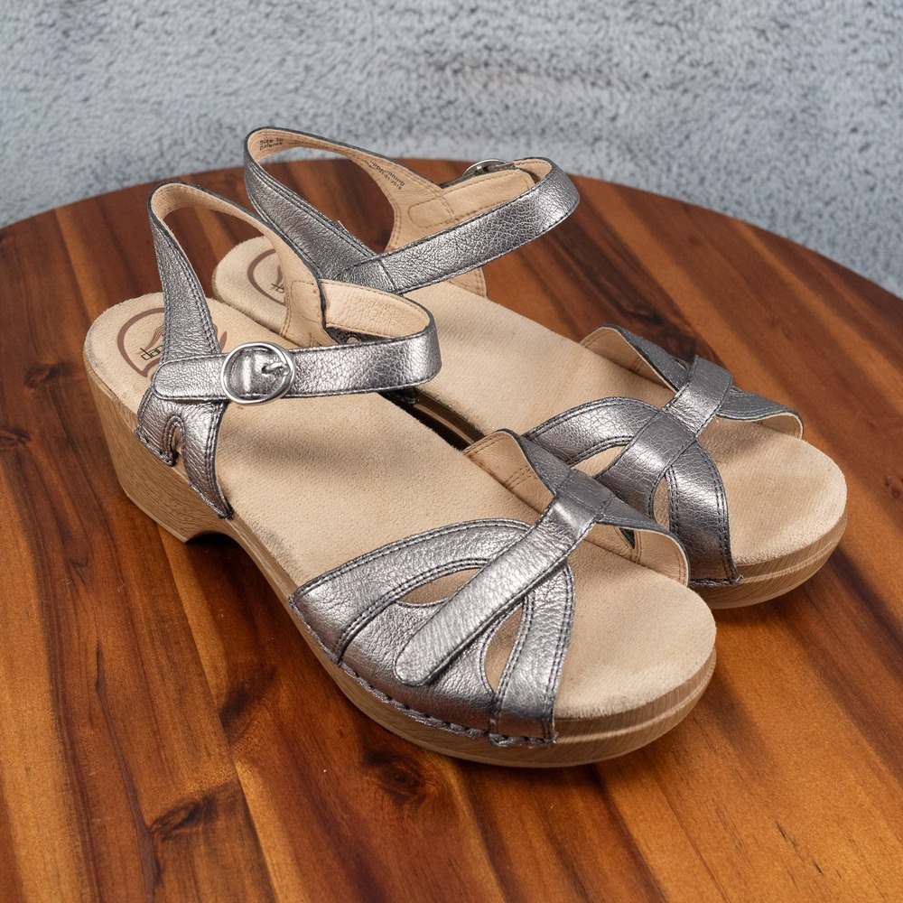 Dansko Season Sandals Leather Women's Size 7.5 (EU 38) Metallic Pewter